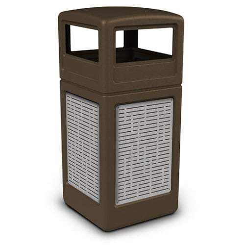 Commercial Zone PolyTec 42 Gallon Trash Container, Brown with Stainless Steel Panels, Horizontal